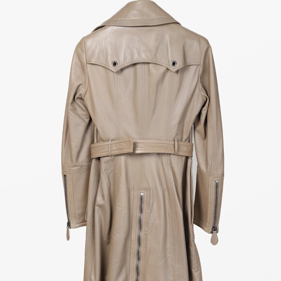 Burberry Taupe Grey Brown Leather Moto Trench Coat - Picture 2 of 13
